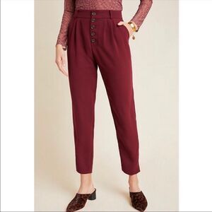 ANTHROPOLOGIE | Sasha Button Fly Tapered Leg Pants Burgundy Wine Women’s Size 2